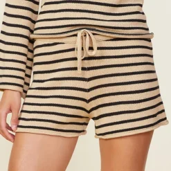 MONROW Linen Sweater Short ECRU/BLKSTRIPE Fashion